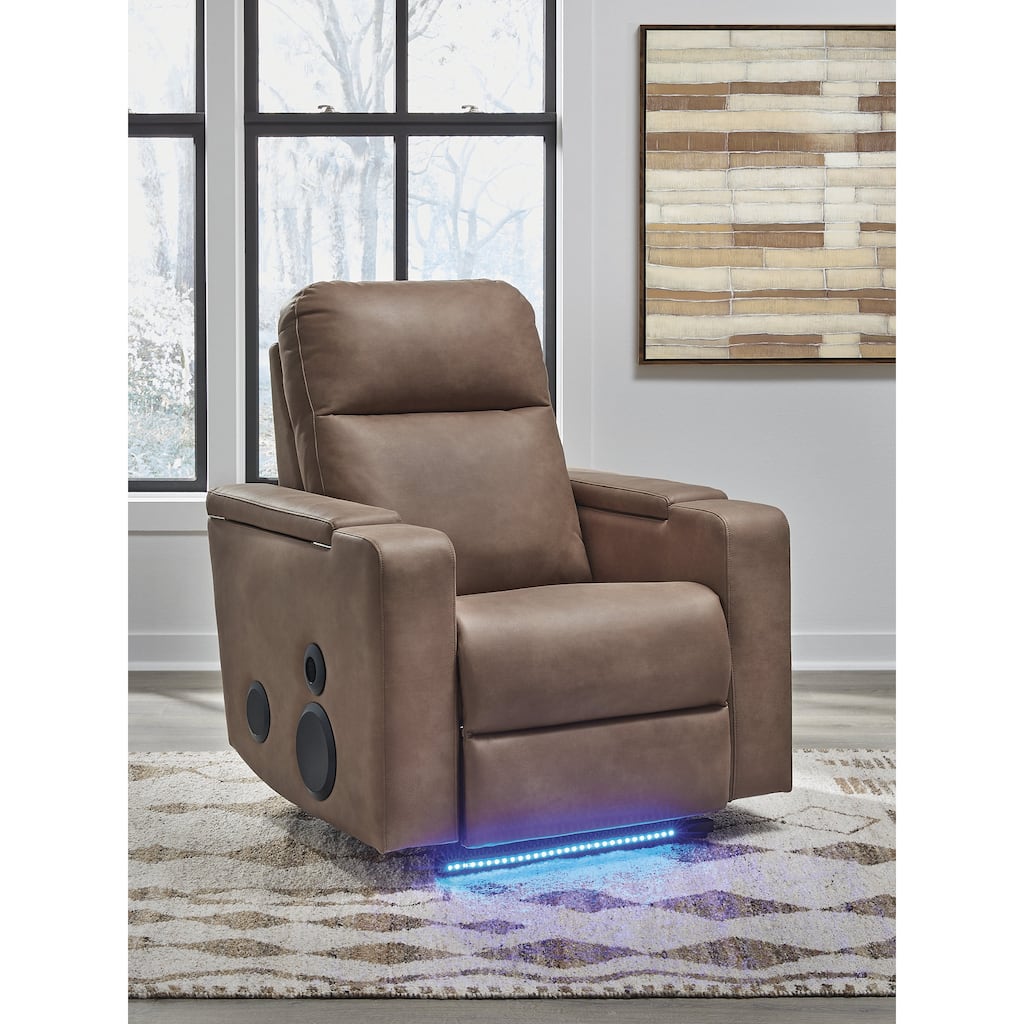 Signature Design by Ashley Monmouth Brown Power Glider Recliner with Audio System