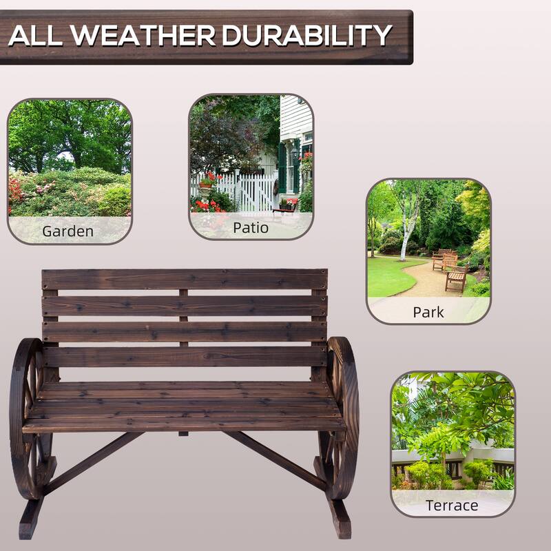 Outsunny Outdoor Patio Wagon Wheel Wooden Bench Chair