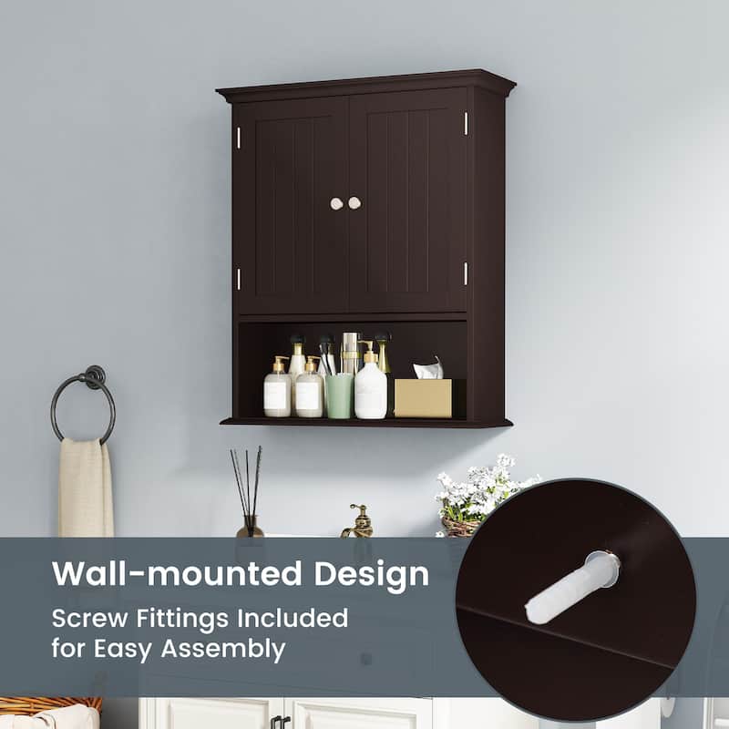 Wall Mounted MDF Bathroom Storage Cabinet with Doors and Shelf Organizer Ideal for Small Spaces - 23.5" x 7.5" x 28" (L x W x H)