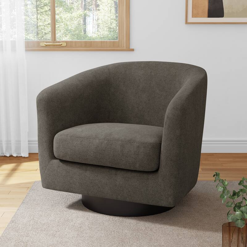 UIXE 31" W Swivel Round Barrel Chair Accent Chairs - Tan/Chenille