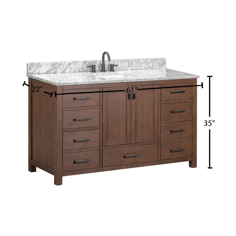 Avanity Modero 60 in. Single Sink Bathroom Vanity with Carrara Marble Top - 61"W x 22"D x 35"H