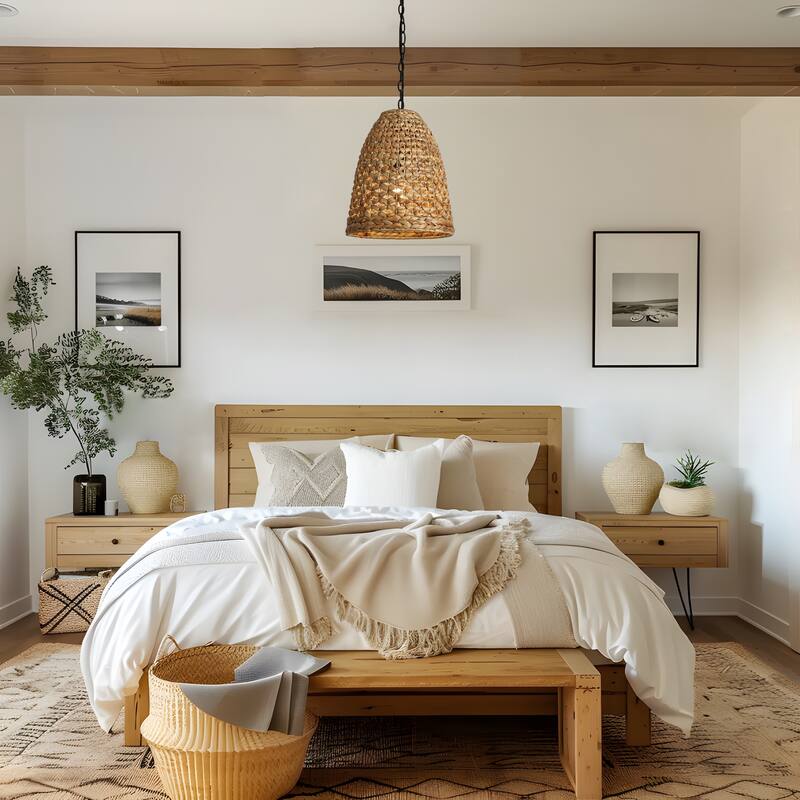 Ravy 1-Light Rattan Pendant Light Handwoven Organic Kitchen Island Light - D 13" x H 15.3"