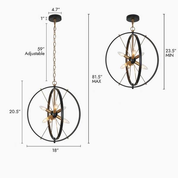 Modern Contemporary 6Light Black Gold Sputnik Chandelier Orb Pendant