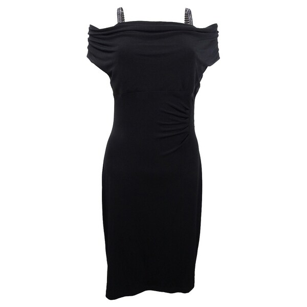 Connected Women's Plus Size Ruched Cowl-Neck Ruched Dress (16W, Black) - Black - 16W