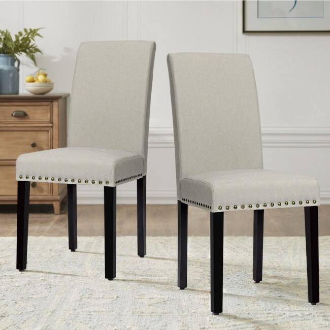 Set of 2 Fabric Upholstered Dining Chairs with Nailhead