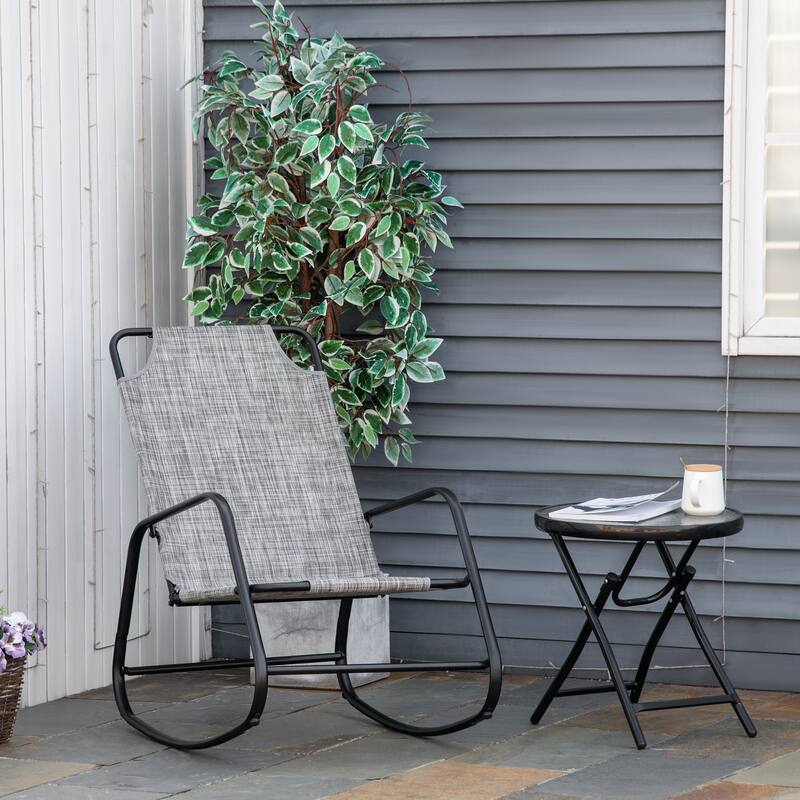 Outsunny Garden Rocking Chair, Outdoor Indoor Sling Fabric Rocker for Patio, Balcony, Porch - grey