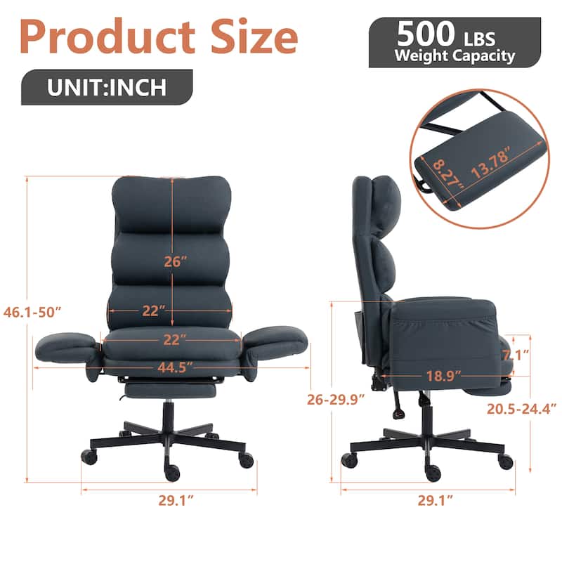 Cross-legged Office Chair with Flip-up Arms and Headrest, High-Back Ergonomic Executive Chair with Footrest and Side Pockets