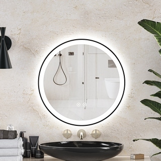 LED Bathroom Mirror with 3 Color Lights, Anti-Fog, Smart Touch Button - 24x24"