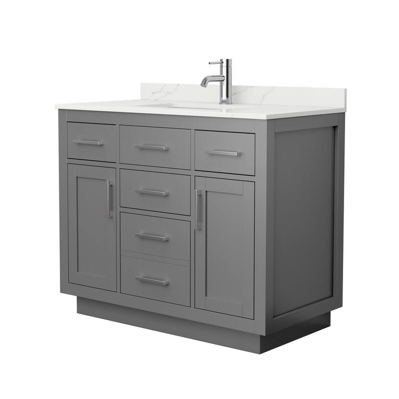 Wyndham Collection WCG262642S-QTZ-UNSMXX Beckett TK 42" Free Standing - Dark Gray / Giotto Quartz Top / Brushed Nickel