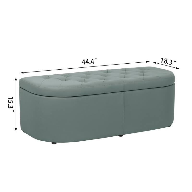 Adeco Button Tufted Storage Ottoman Faux Leather Bench