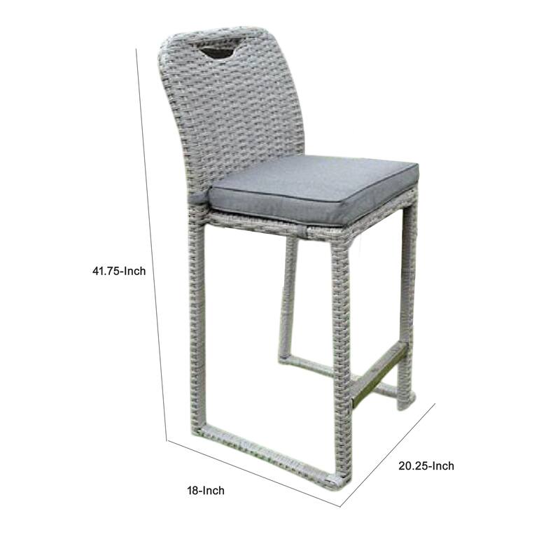 Mio Barstool Chair Set of 6, Thick Seat Cushion, Gray Wicker Frame