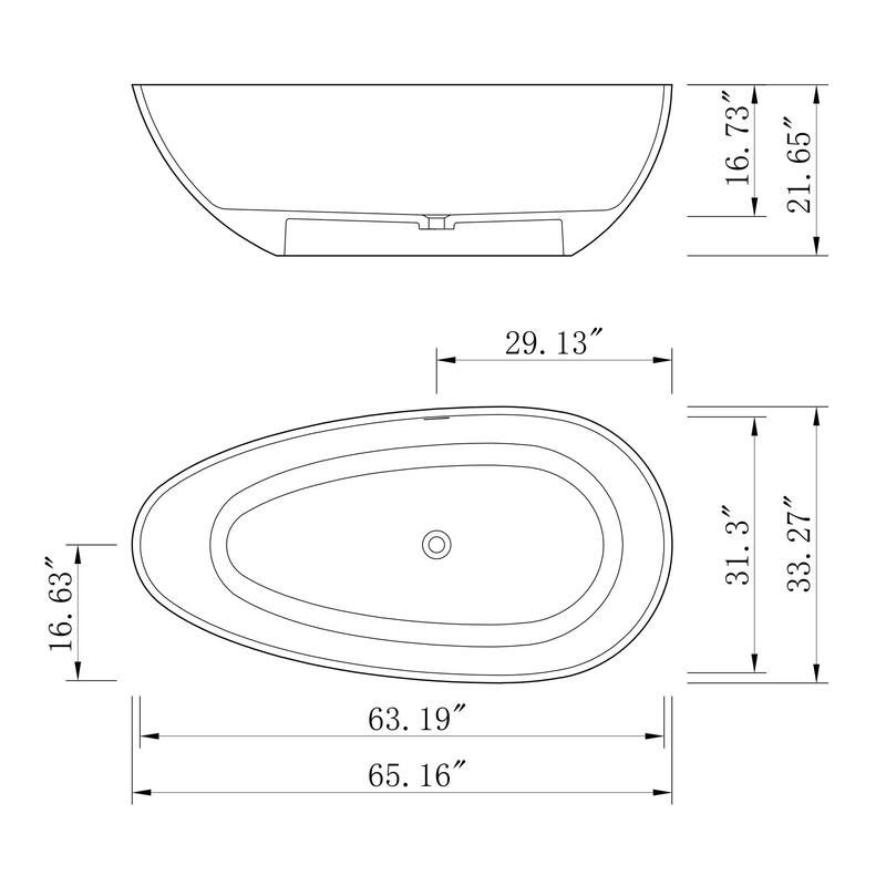65 in.W Solid Surface Freestanding Flatbottom Soaking Bathtub - 65" x 33"