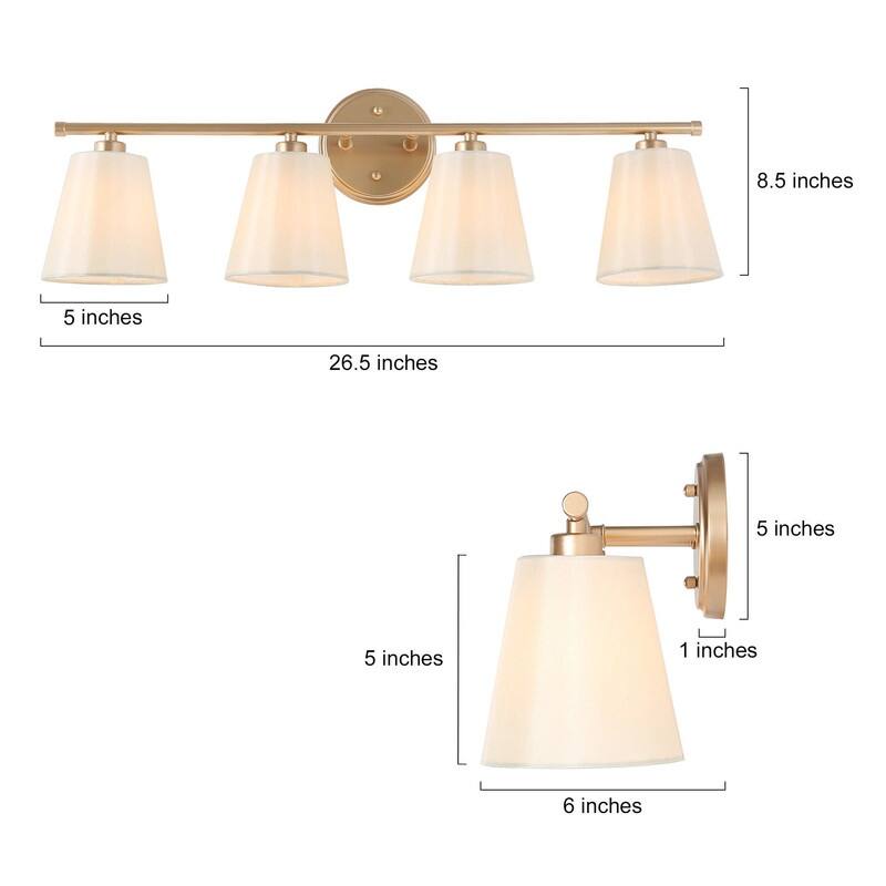Fabrey 4-light Modern Bathroom Vanity Lights Dimmable Gold Wall Sconces with Fabric Shade - L26.5" x W6" x H8.5"