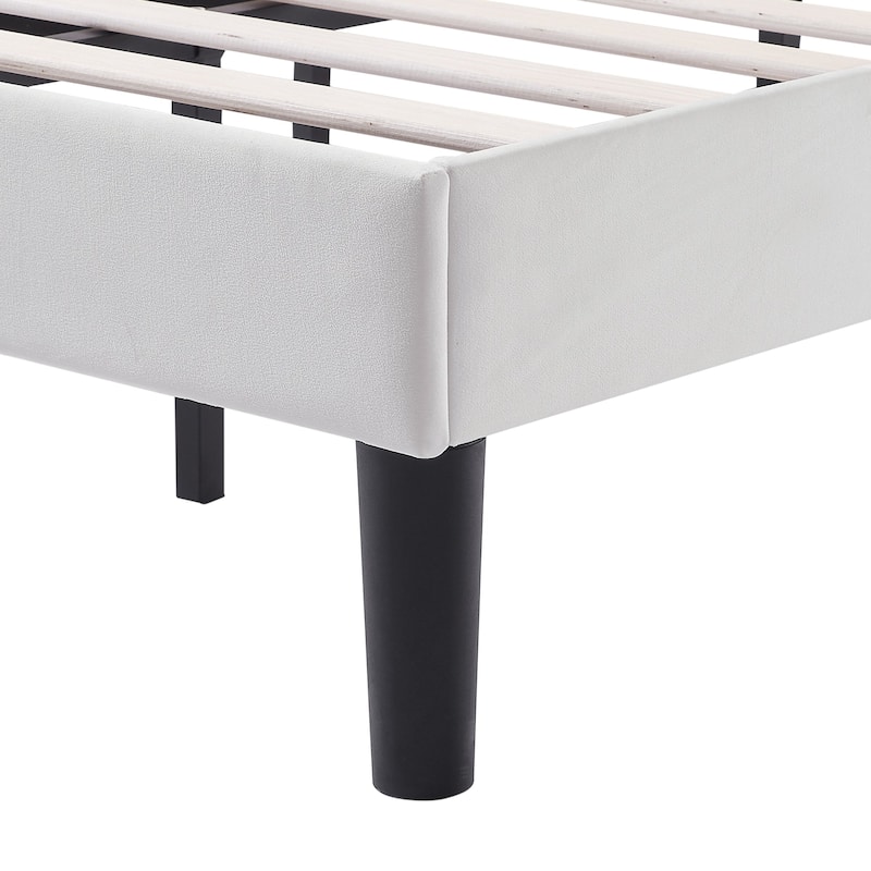 Javlergo 4 Piece White Bedroom Set Upholstered Bed with Adjustable Headboard 2 X Frame Nightstands Lockable LED Jewelry Cabinet