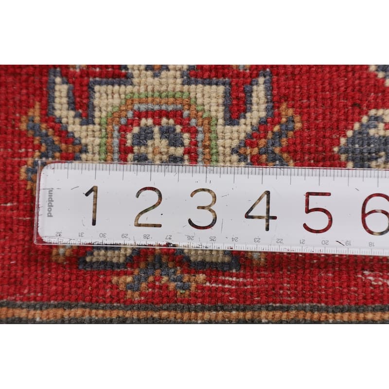 Geometric Kazak Oriental Area Rug Hand-Knotted Living Room Wool Carpet - 4'10" x 6'4"