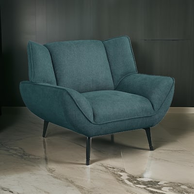 Toer 43 Inch Accent Sofa Chair, Flared Arms, Teal Blue Fabric, Black Metal