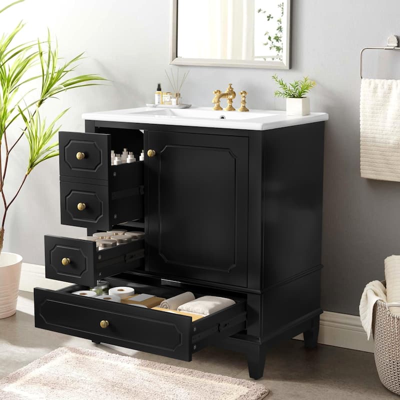 30" Bathroom Vanity with Sink,Solid Wood Frame,Painted MDF & Rubber Wood