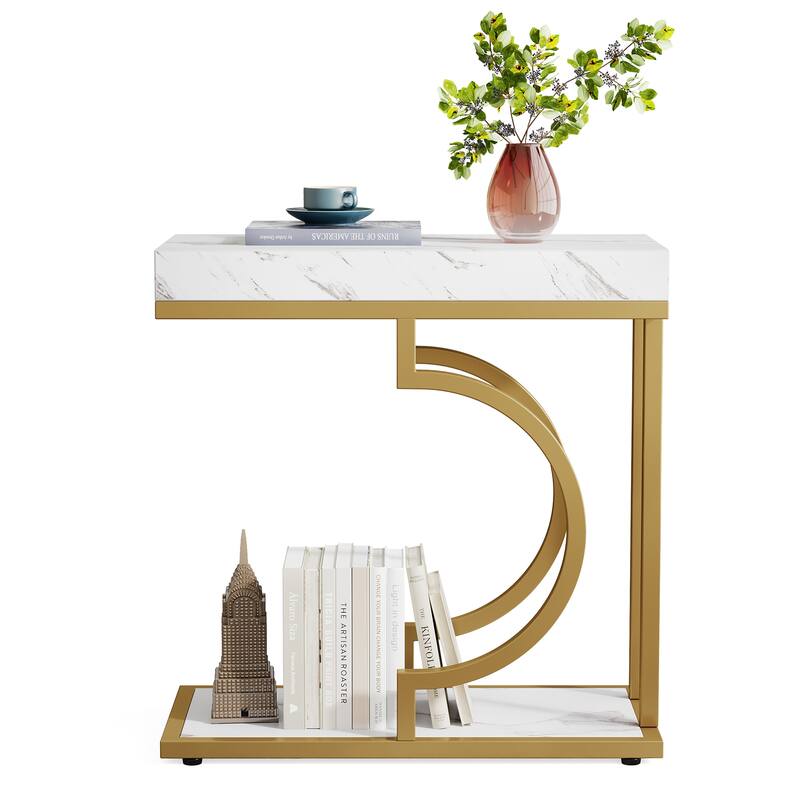 Modern Side Table, C Shaped End Table, Chairside Sofa Bedside Table for Living Room