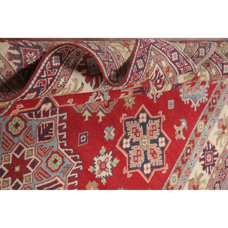 Hand Knotted Oriental 100% Wool Carpet Traditional Geometric Red Kazak Area Rug - 10' 2'' X 6' 4''
