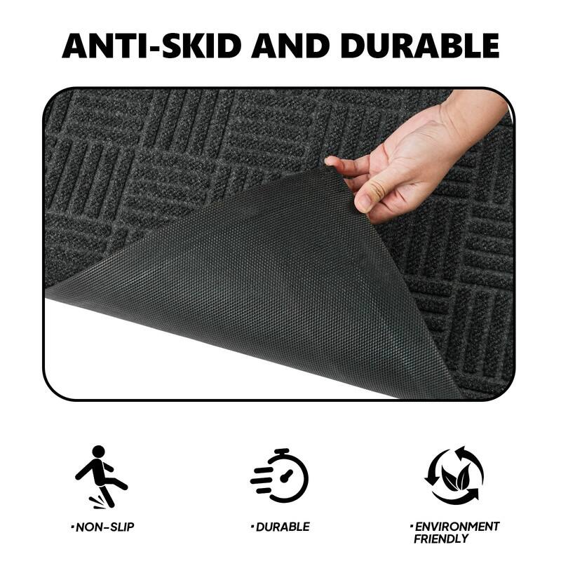Front Door Mat Non-Slip Backing Entry Mat Low Profile Doormat In Grey