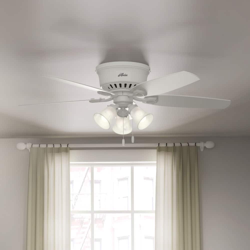 Hunter 52" Builder Low Profile Ceiling Fan with 3-Light Light Kit and Pull Chain - Casual, Traditional, Transitional