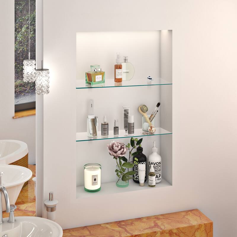 Glass Floating Shelves with Chrome Brackets (Set of 2)