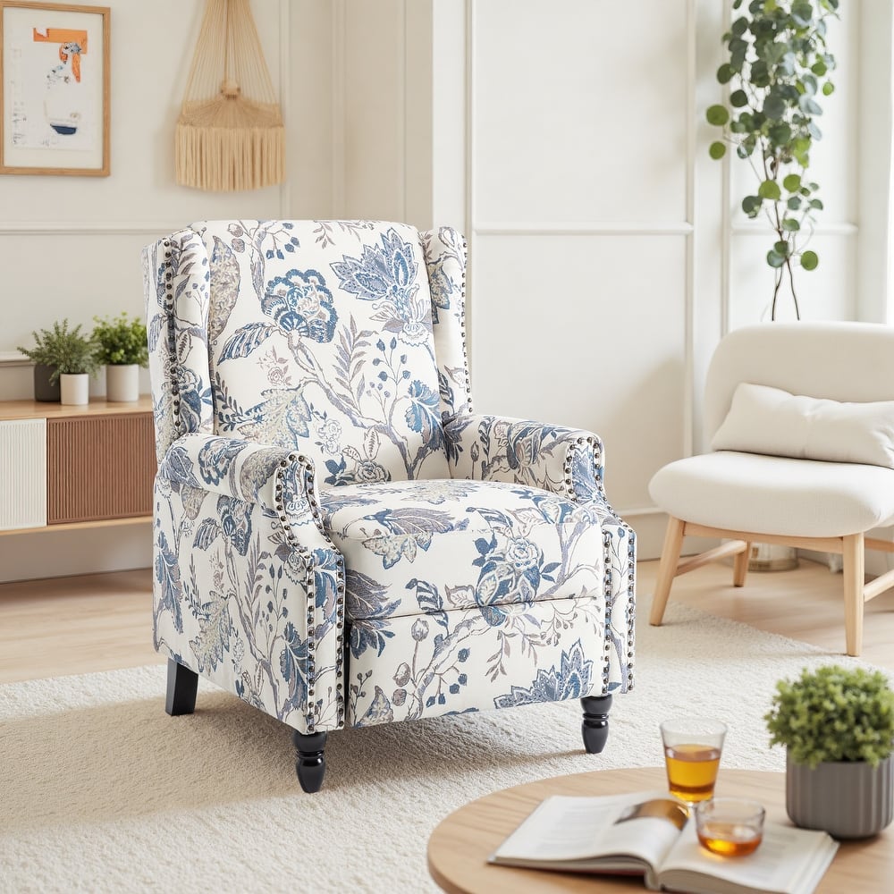 Linen Manual Upholstered Recliner with Wood Legs