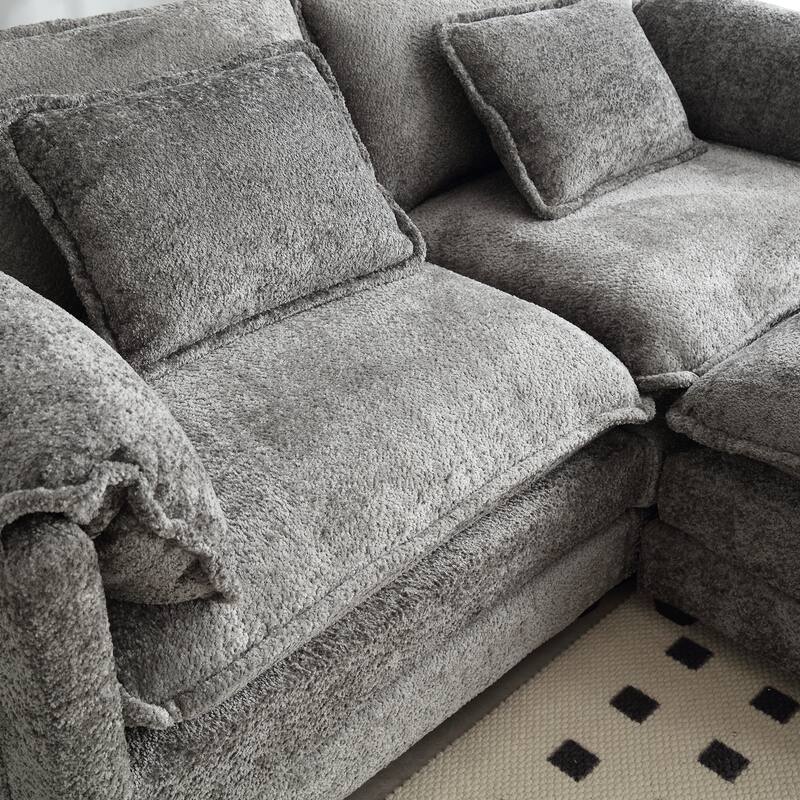 Chenille Fabric Double Sofa with High-Density Sponge Filling, Removable Armrests, and Side Storage Bags