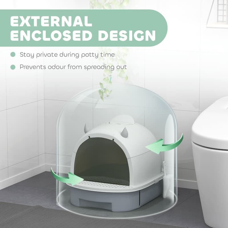 Enclosed Cat Litter Box with Drawer and Deodorizing Bags Scoop Ideal for Small Cats