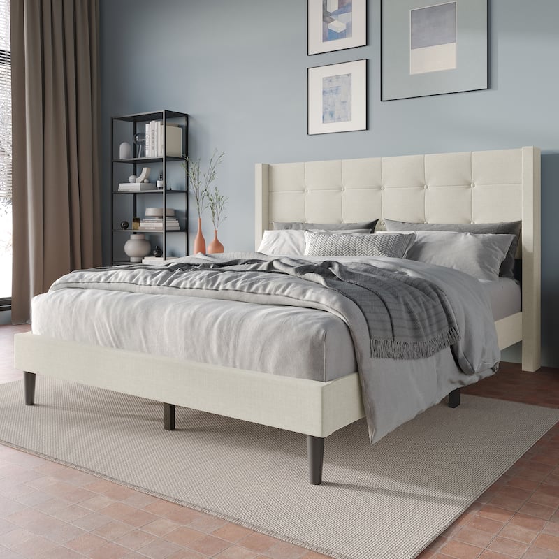 CraftPorch Elegance Wingback Upholstered Linen Bed
