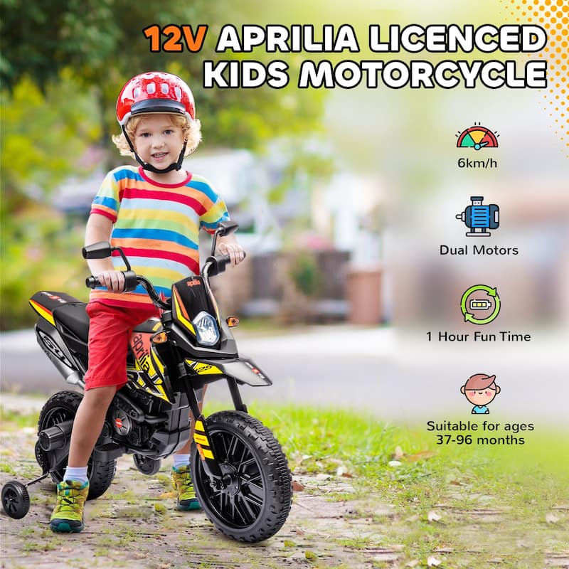 Kids Electric Dirt Bike Ride on Motorcycle with Training Wheels, Yellow Battery Powered Dirt Bike with LED Light