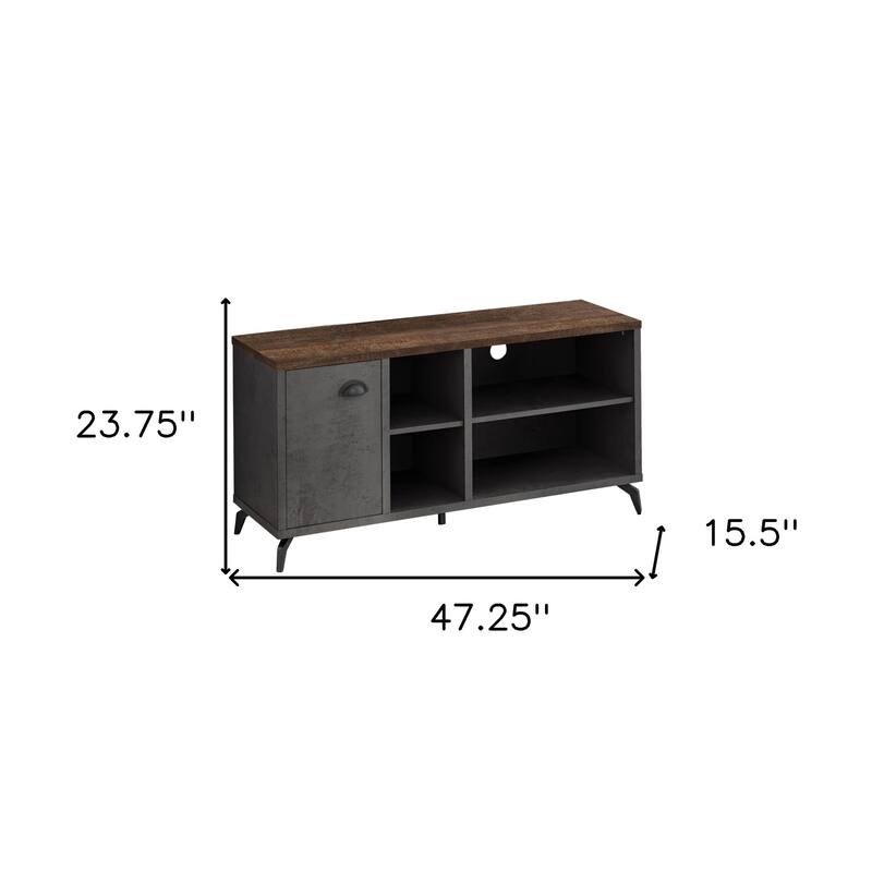 HomeRoots 47" Brown And Gray Distressed Reclaimed Wood Enclosed and Open Storage TV Stand - 47.25' X '23.75' X '15.5