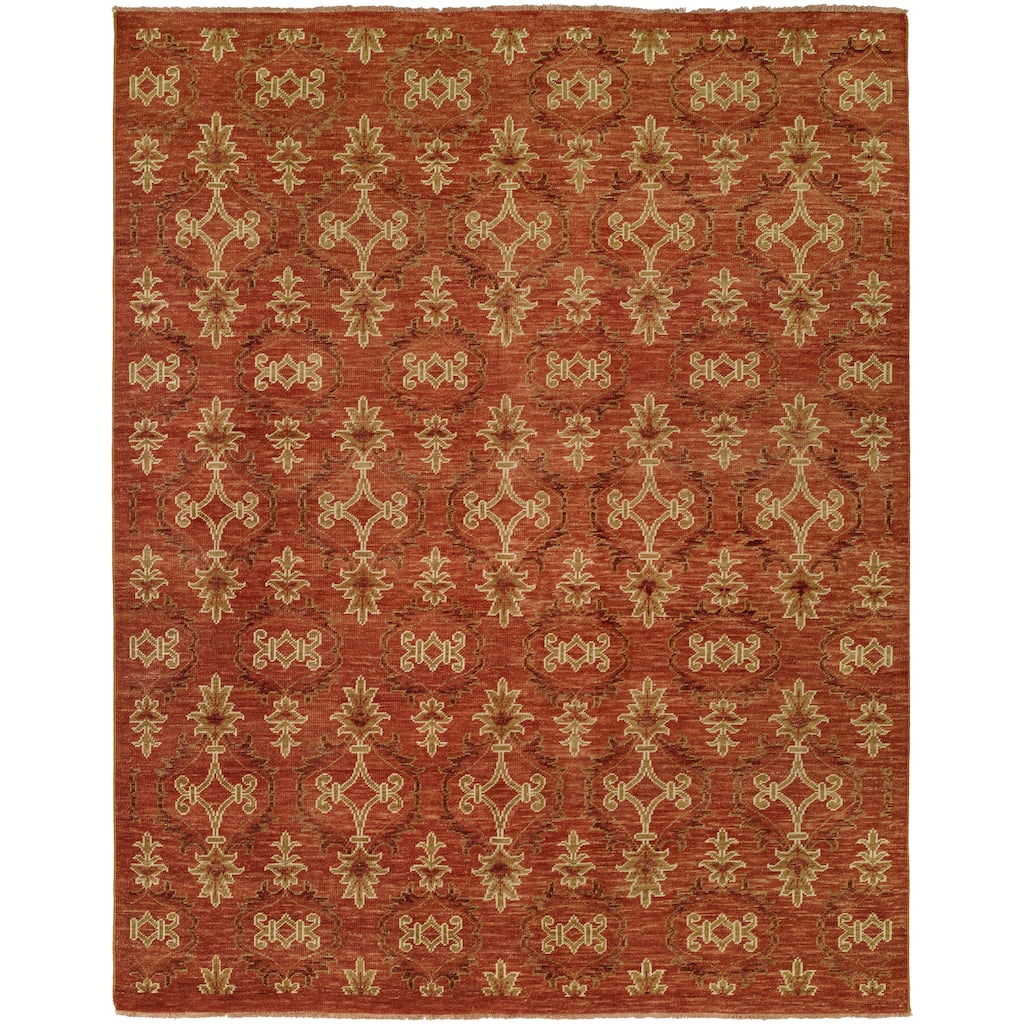 Transitional Red Hand-Knotted Wool Area Rug