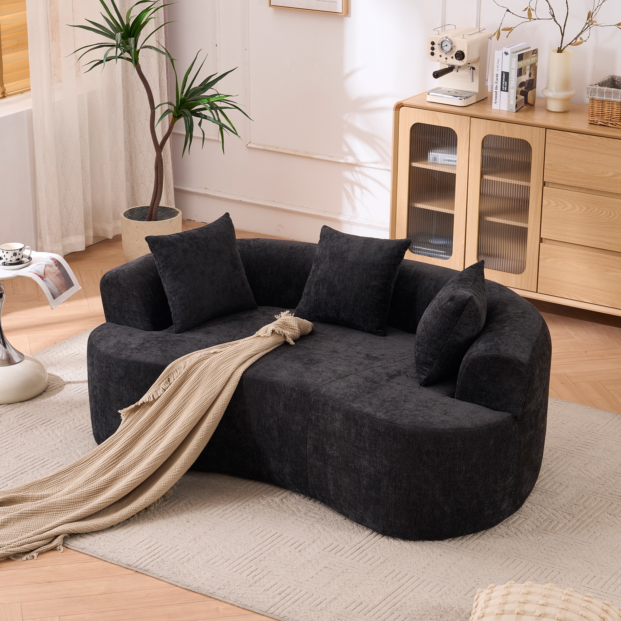 GDFStudio - Crescent-Shaped 67" Chenille Sofa with Self-Inflating Foam and Modular Design