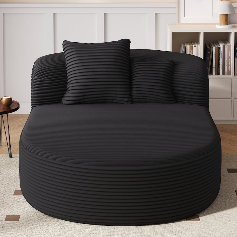 Modern Chaise Lounge Sofa Boneless Couch 51.6" Sofa Bed Compression Sofa Couch with Two Supportive Pillows for Living Room - Black