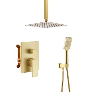 3-Spray Pattern 12 in. Ceiling Mount Shower System in Brushed Gold ...
