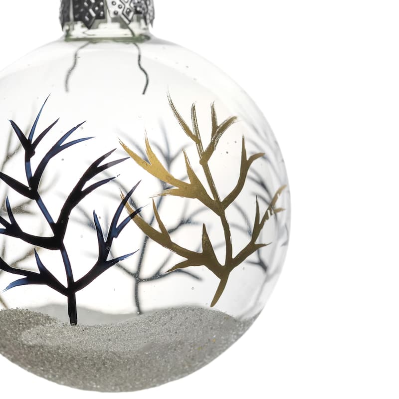 4ct Clear Frosted Winter Tree Glass Christmas Ball Ornaments 3.25"