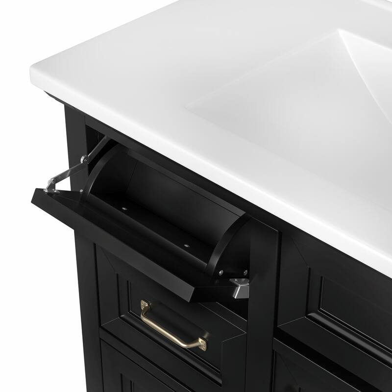 36-Inch Bathroom Vanity with Ceramic Sink Top - 4 Drawers and 1 Soft-Close Door