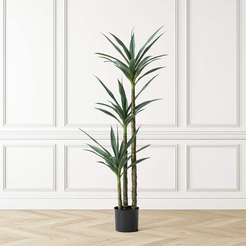Glitzhome 4.25ft. Artificial Dracaena Faux Tequila Plants in Pot - 20.00"W X 18.00"D X51.25"H