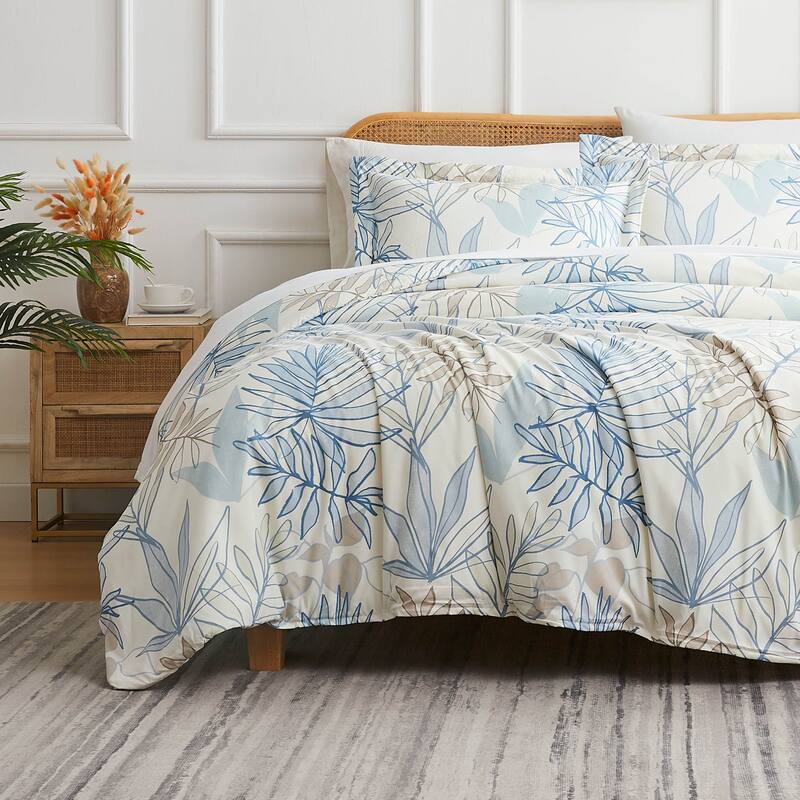Tropic Leaf Oversized Comforter Set - Twin - Blue - 2 Piece