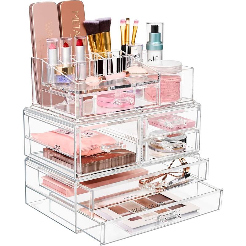 Sorbus Set of Acrylic Drawers with 15 Sectional Organizer 5 Drawers, Large - 11.75 L x 11.75 H x 6.75 W - Clear - 11.75 L x 11.75 H x 6.75 W