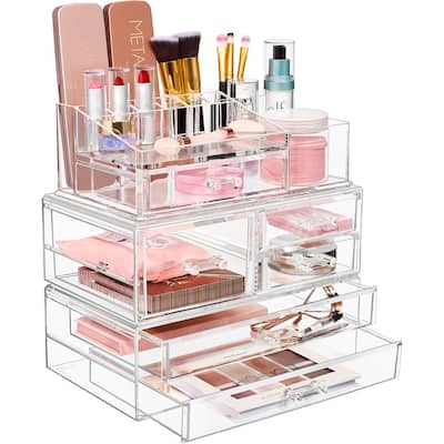 Sorbus Set of Acrylic Drawers with 15 Sectional Organizer 5 Drawers, Large - 11.75 L x 11.75 H x 6.75 W