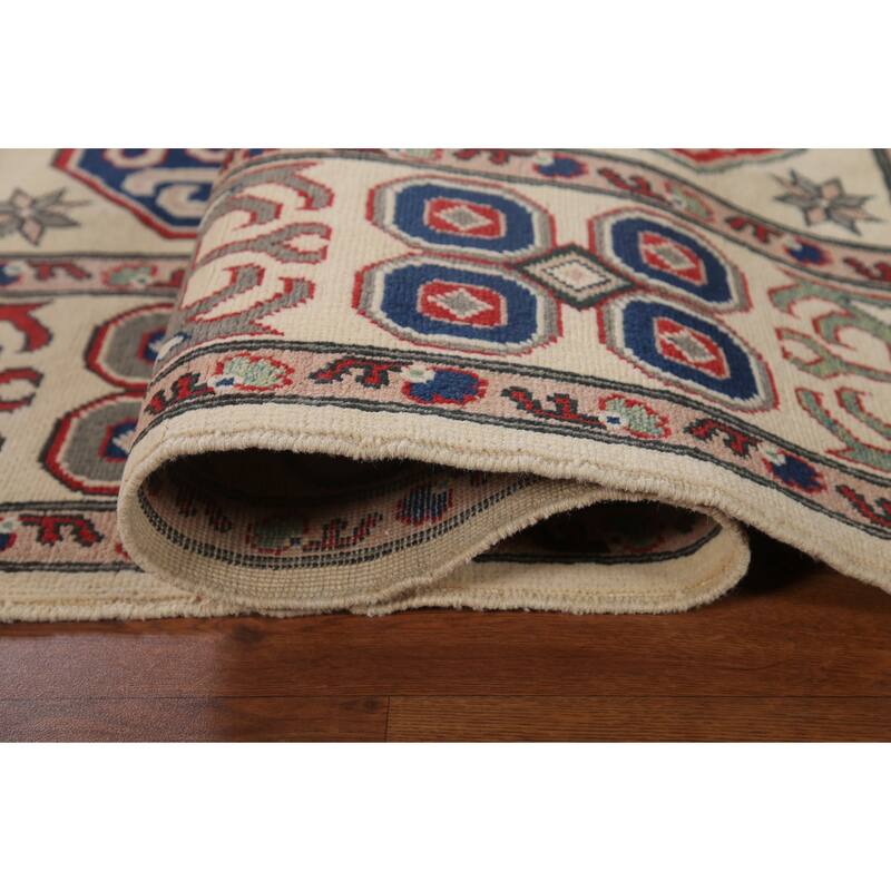 Hand Knotted Oriental 100% Wool Carpet Traditional All-Over Beige & Ivories Kazak Area Rug - 9' 7'' X 6' 6''
