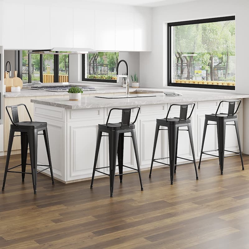 Metal Bar Stools Set of 4 Counter Height Stools,Counter Stools with Backs Black Bar stools with Backs Bar Height Stools
