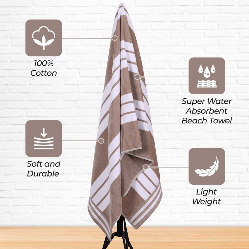 Superior Striped Large Oversized Cotton Beach Towel - Set of 2