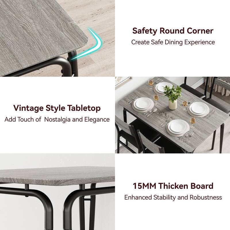 Dining Table for 4, Small Table and Chairs Set of 5, Dinette Set for 4, 5 Piece Kitchen & Dining Room Sets - 43.3x27.5x30in