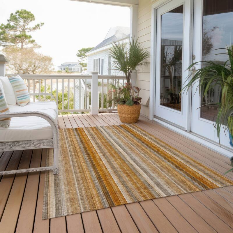 Alsito Stripe Weather Resistant Timeless Fusion Outdoor Rug