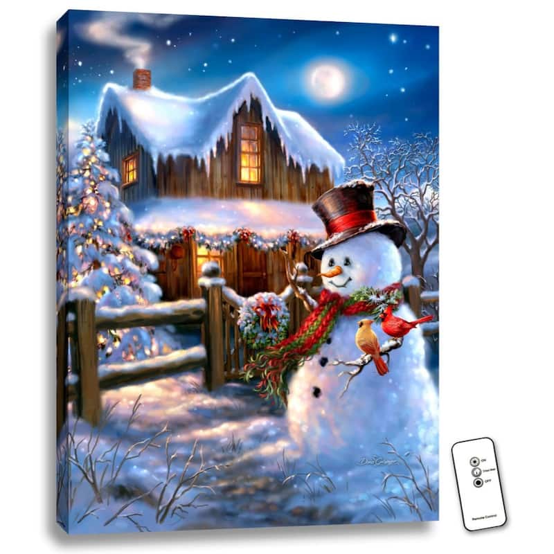 Blue White Woodhouse Christmas LED Wall Art Remote Control 24" x 18"
