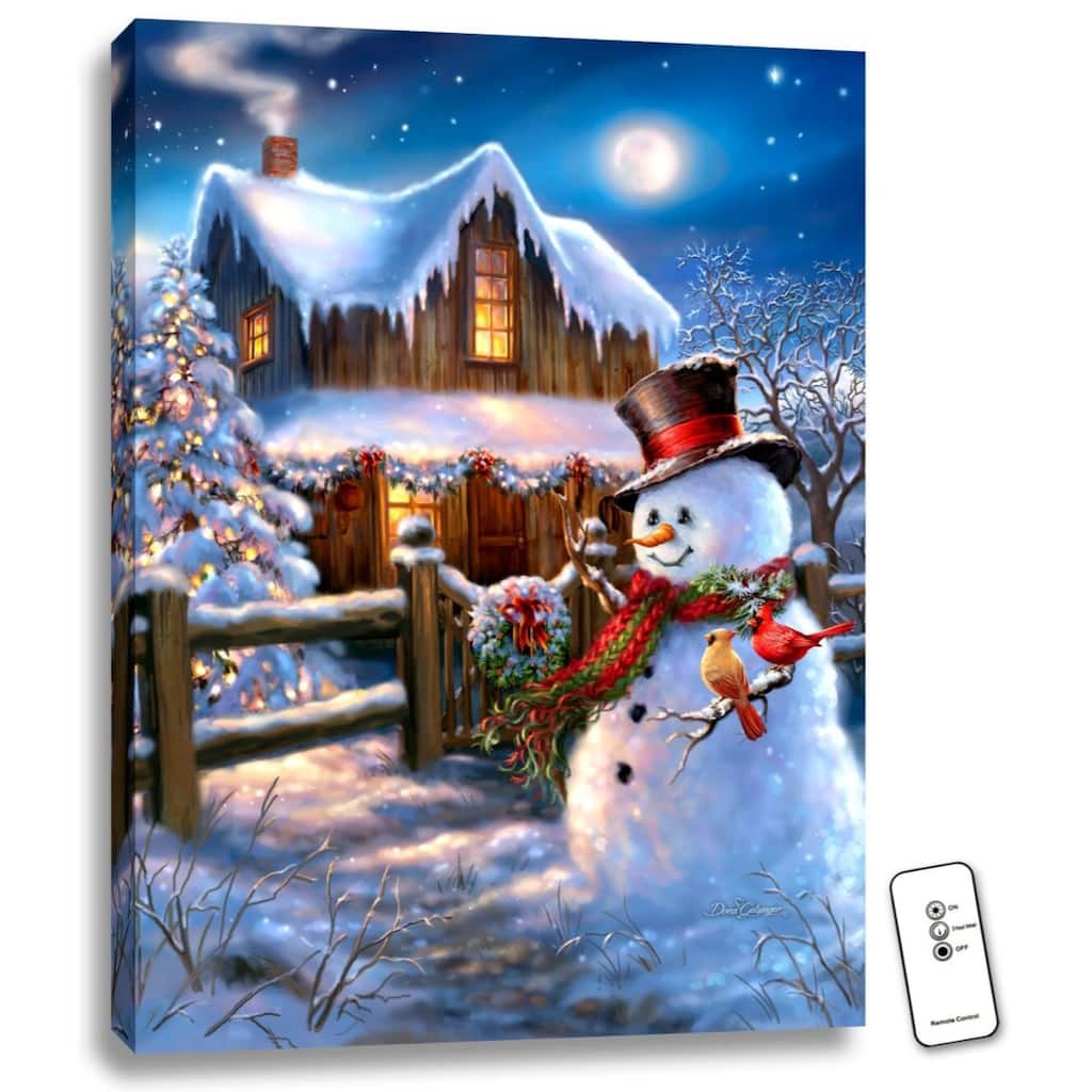 Blue White Woodhouse Christmas LED Wall Art Remote Control 24" x 18"