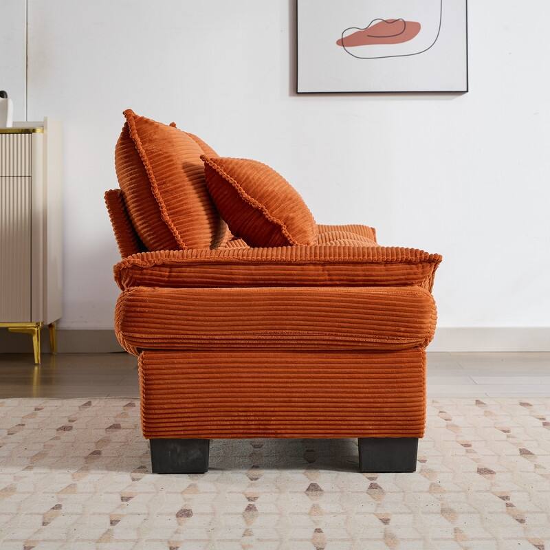 Oversized Corduroy Loveseat Sofa - 84" Wide Deep-Seat Couch with Pillows for Living Room, Apartment, Office